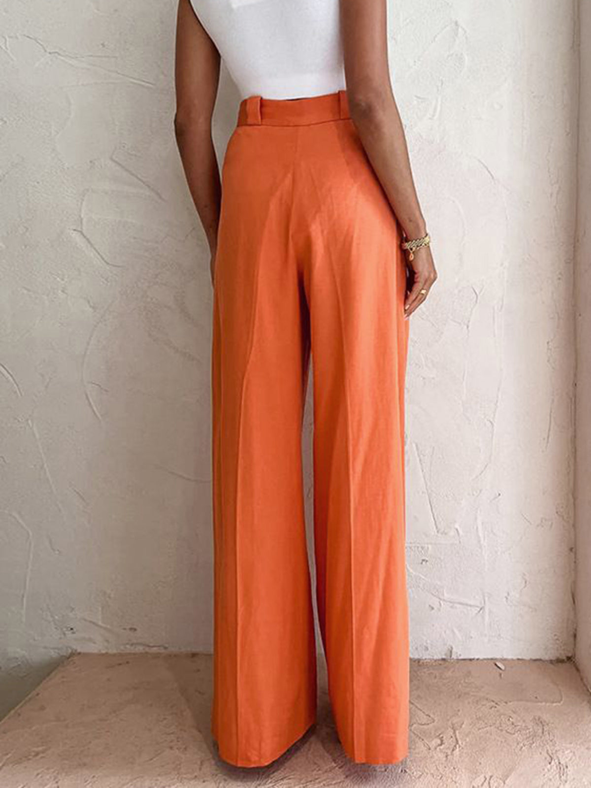 Amaraine™ I Pantalon évasé en lin et coton coloris vitamine C