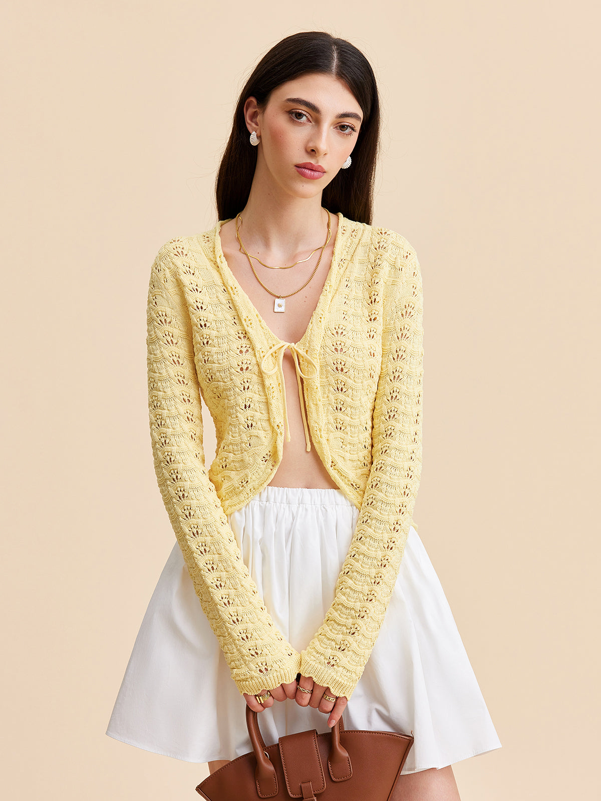Amaraine™ I Cardigan en crochet orné d’un nœud élégant