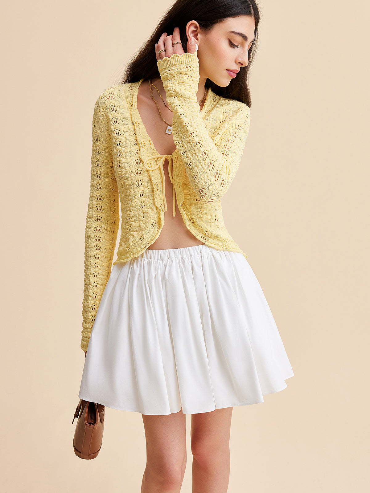 Amaraine™ I Cardigan en crochet orné d’un nœud élégant