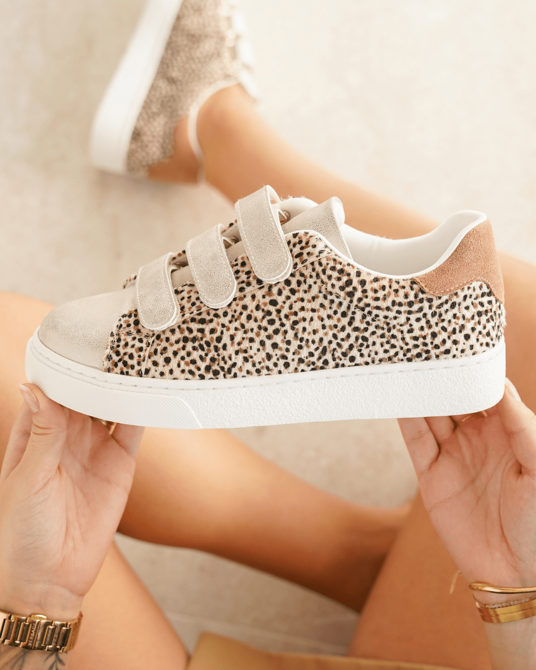 BASKETS FEMME LÉOPARD BEIGE- FERMETURE A SCRATCH
