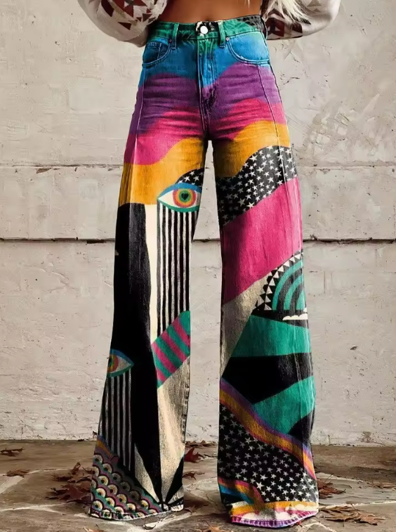Amaraine™ I Pantalons Flare Bohème avec Taille Haute et Esprit Festif