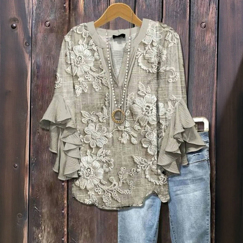 Blouse Vintage à Imprimé Fleuri