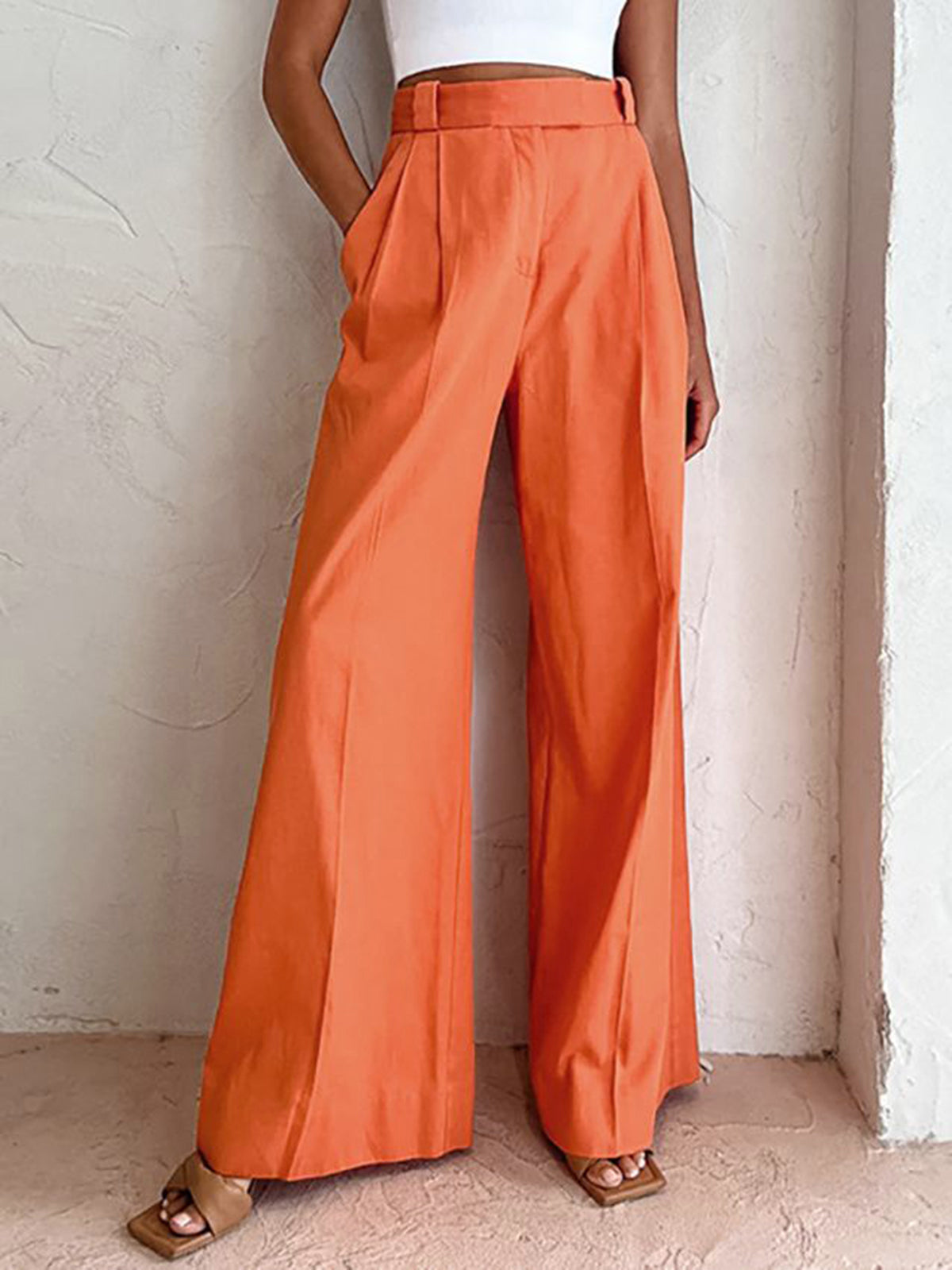Amaraine™ I Pantalon évasé en lin et coton coloris vitamine C