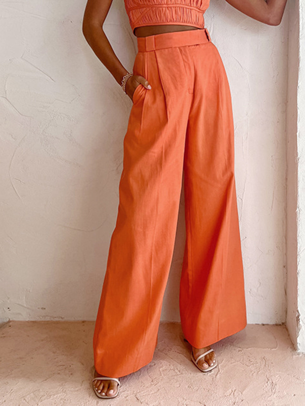 Amaraine™ I Pantalon évasé en lin et coton coloris vitamine C
