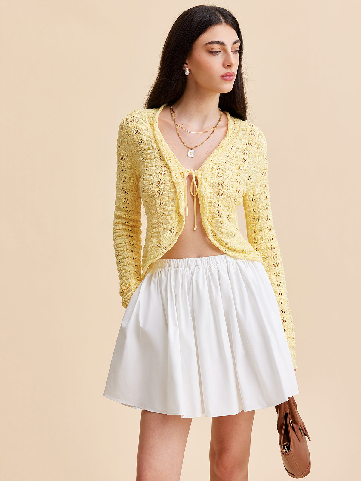 Amaraine™ I Cardigan en crochet orné d’un nœud élégant