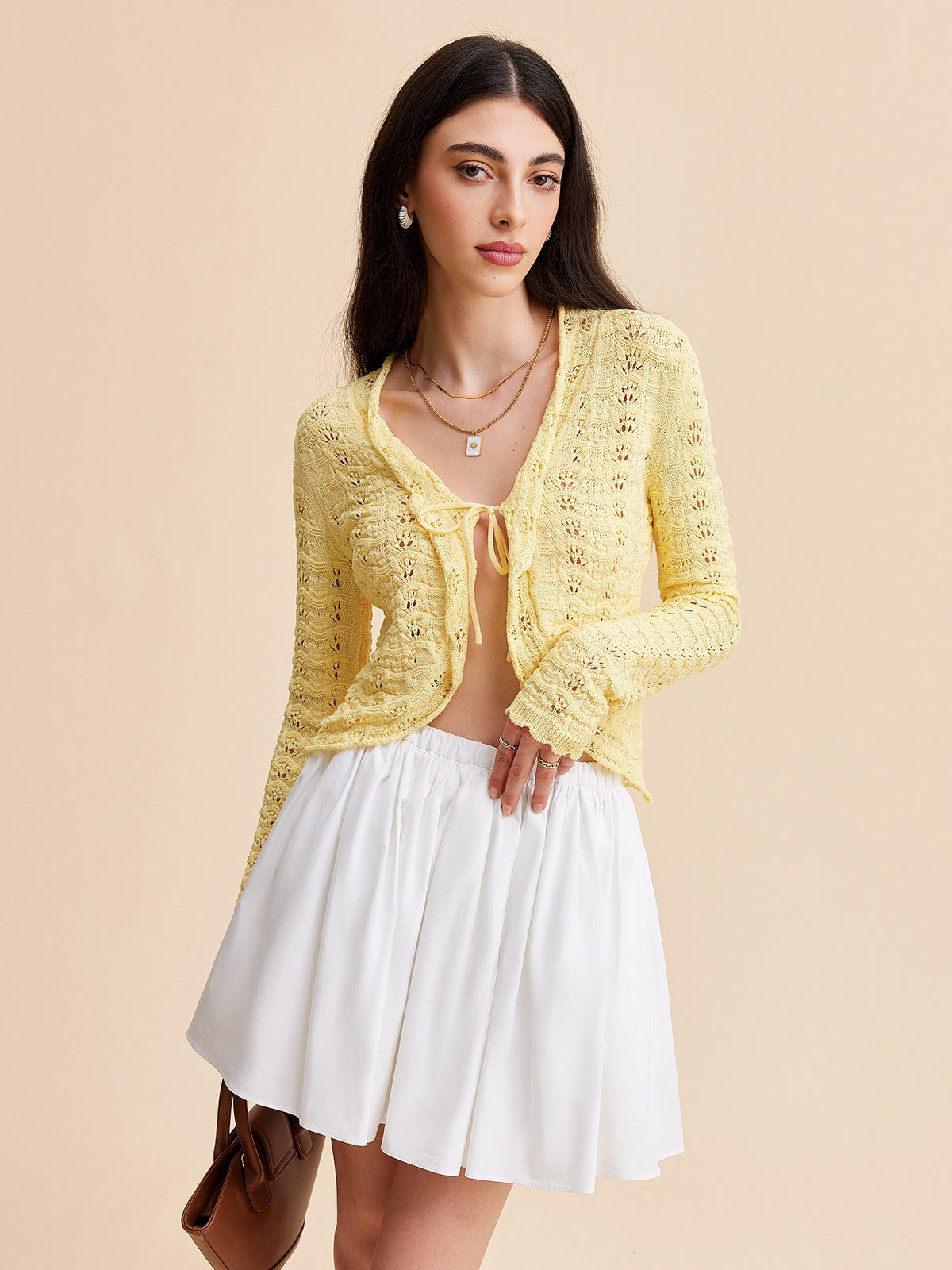 Amaraine™ I Cardigan en crochet orné d’un nœud élégant