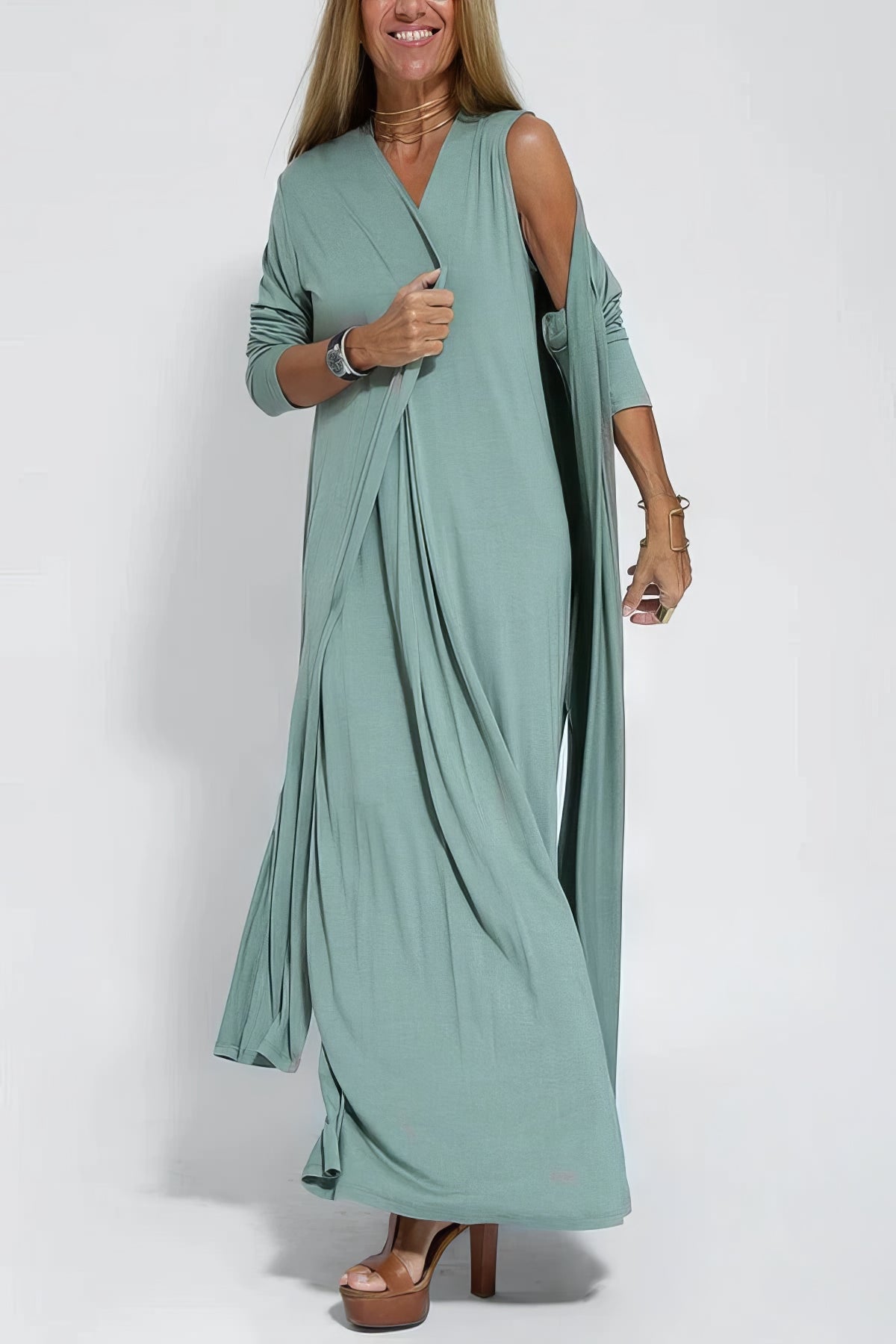 ELISE | Robe Longue Élégante avec Gilet Assorti Offert